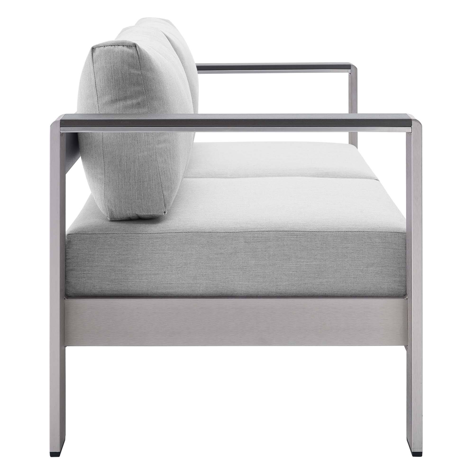 Left. Modway - Shore 3-Piece Sunbrella Fabric Outdoor Aluminum Patio Set - Silver Gray.
