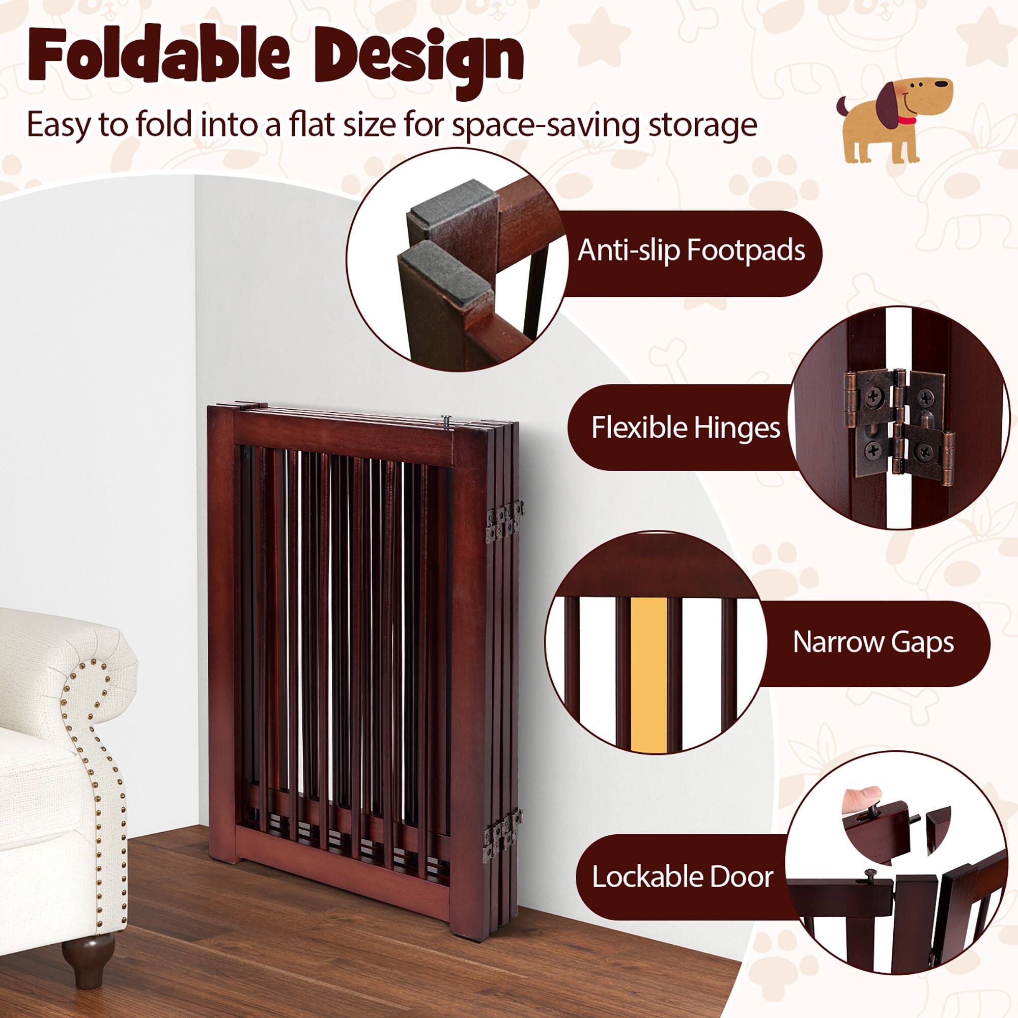 Foldable Design  
Easy to fold into a flat size for space-saving storage  

- Anti-slip Footpads  
- Flexible Hinges  
- Narrow Gaps  
- Lockable Door