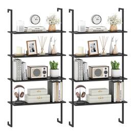 Costway - 2 PCS 4-Tier Wall-Mounted Bookshelf with Metal Frame for Living Room, Kitchen - Black