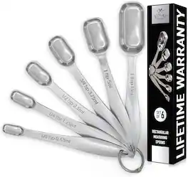 Zulay Kitchen - Stainless Steel Measuring Spoons 6 Piece Set - Etched Markings & Slim Design for Narrow Spice Jars - Silver