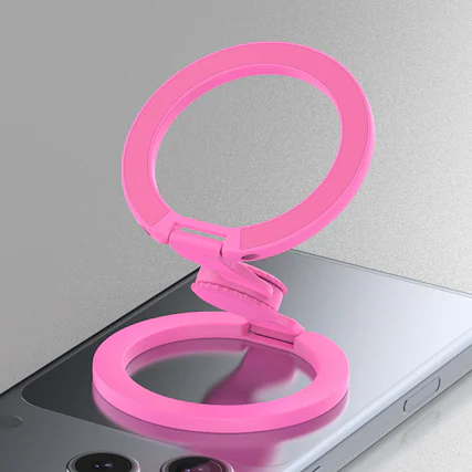 Front. Dteck - Double Sided Magnetic Phone Grip Ring Holder for Apple iPhone, Foldable Zinc Alloy Stand with Fun Gyro Spinner Function - Rose.