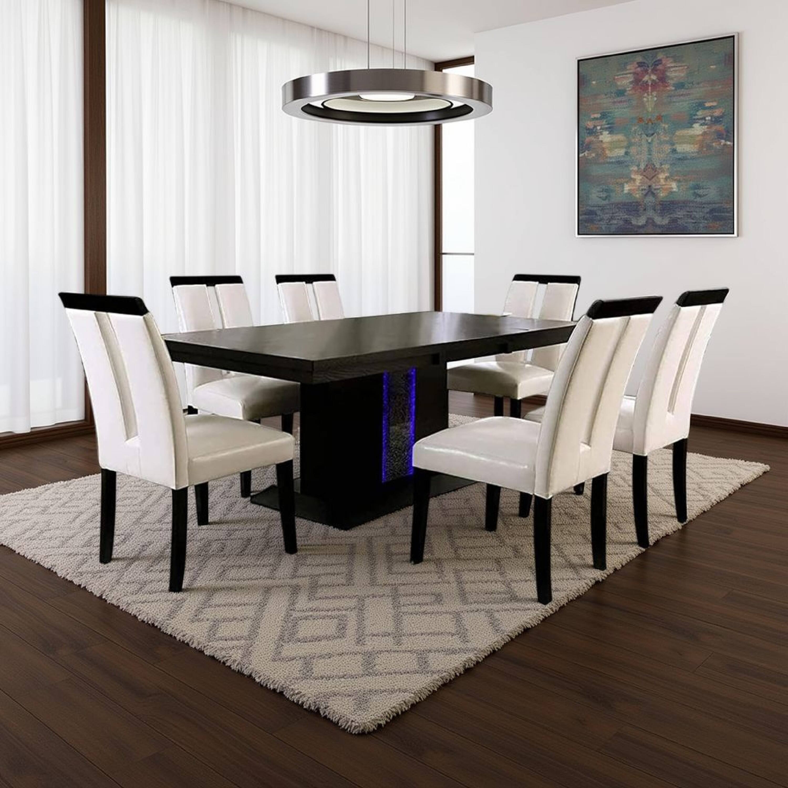 Alt View 5. Manhattan Lane - Pyn 7pc Dining Table and Chair Set, Black Wood, Beige Faux Leather - Black, Beige.