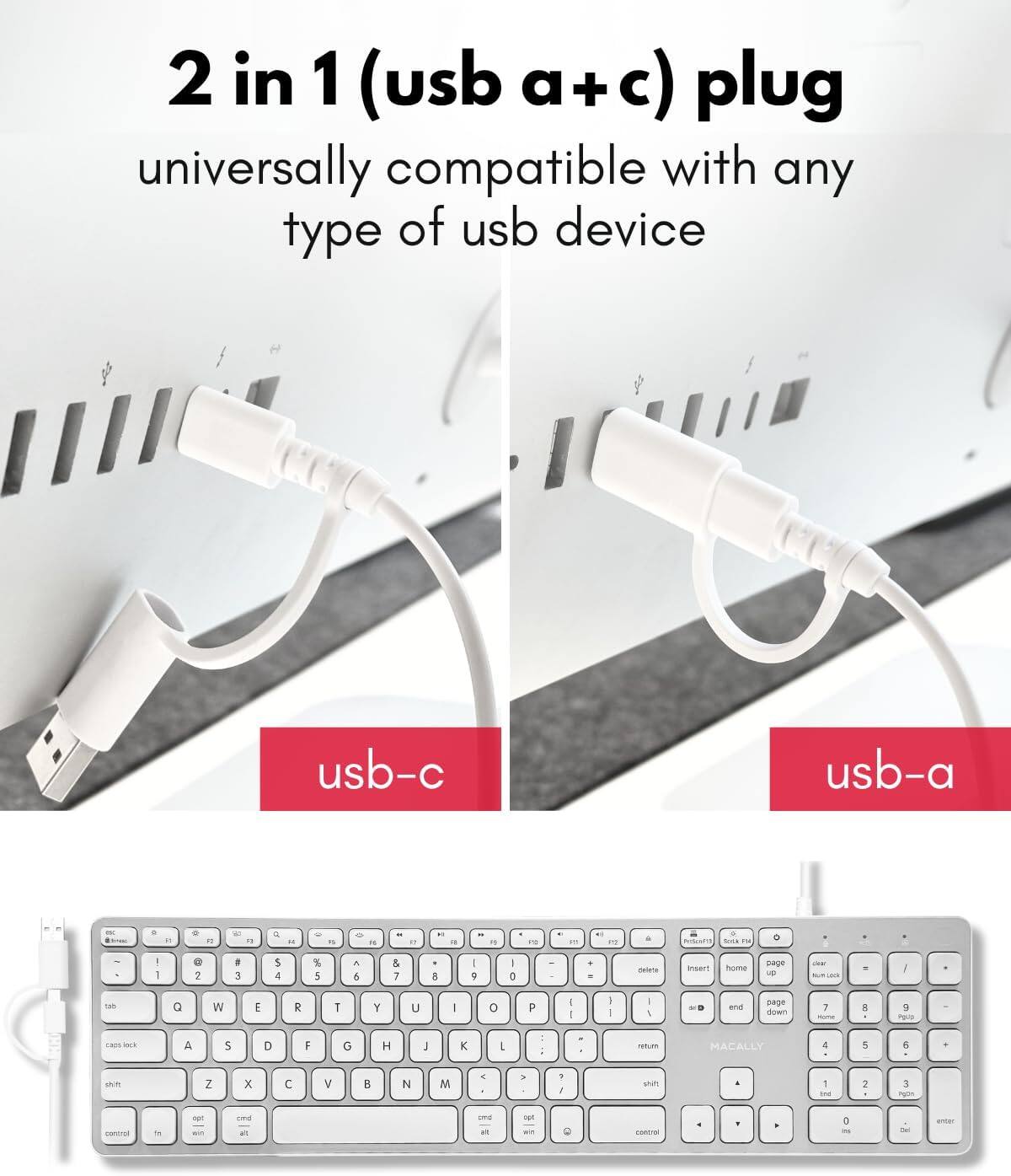 2 in 1 (usb a + c) plug universally compatible with any type of usb device. usb-c, usb-a.