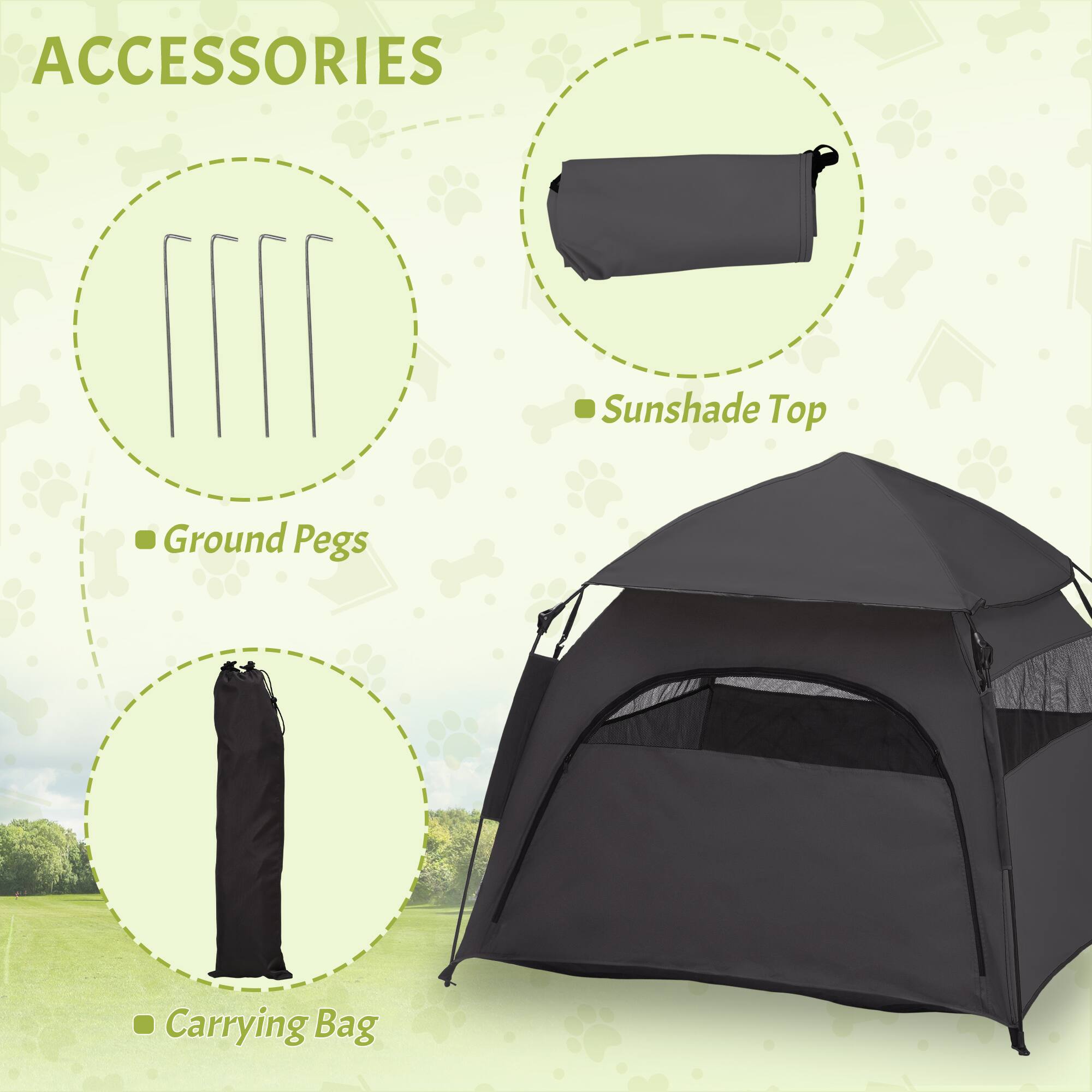 ACCESSORIES

- Ground Pegs
- Sunshade Top
- Carrying Bag