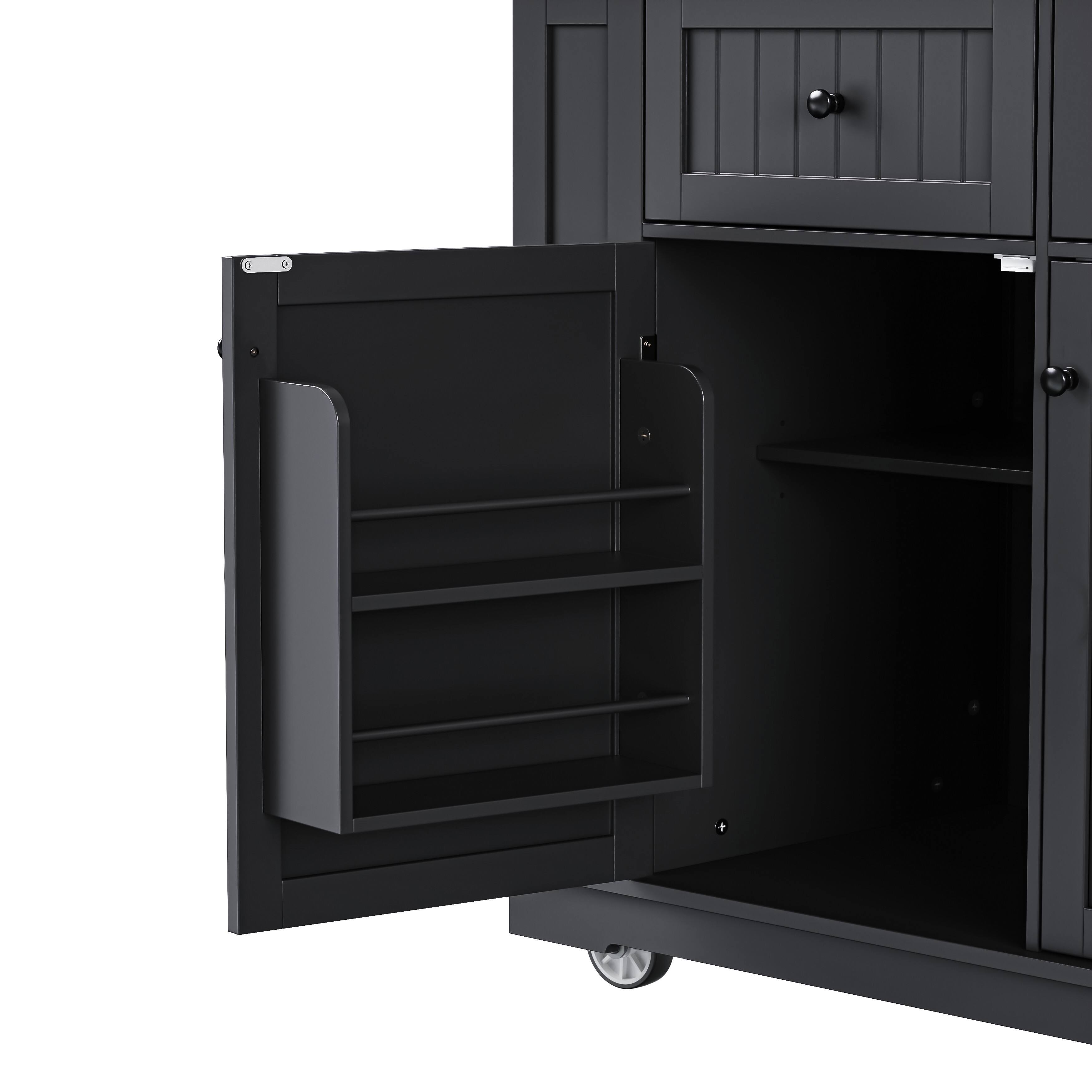 Alt View 7. Spaco - Spaco 48" Kitchen Island Cart with Power Outlet, 5 Rack 5 Wheel Rolling Storage, Drop Leaf, No Stools, for Kitchen - Black.