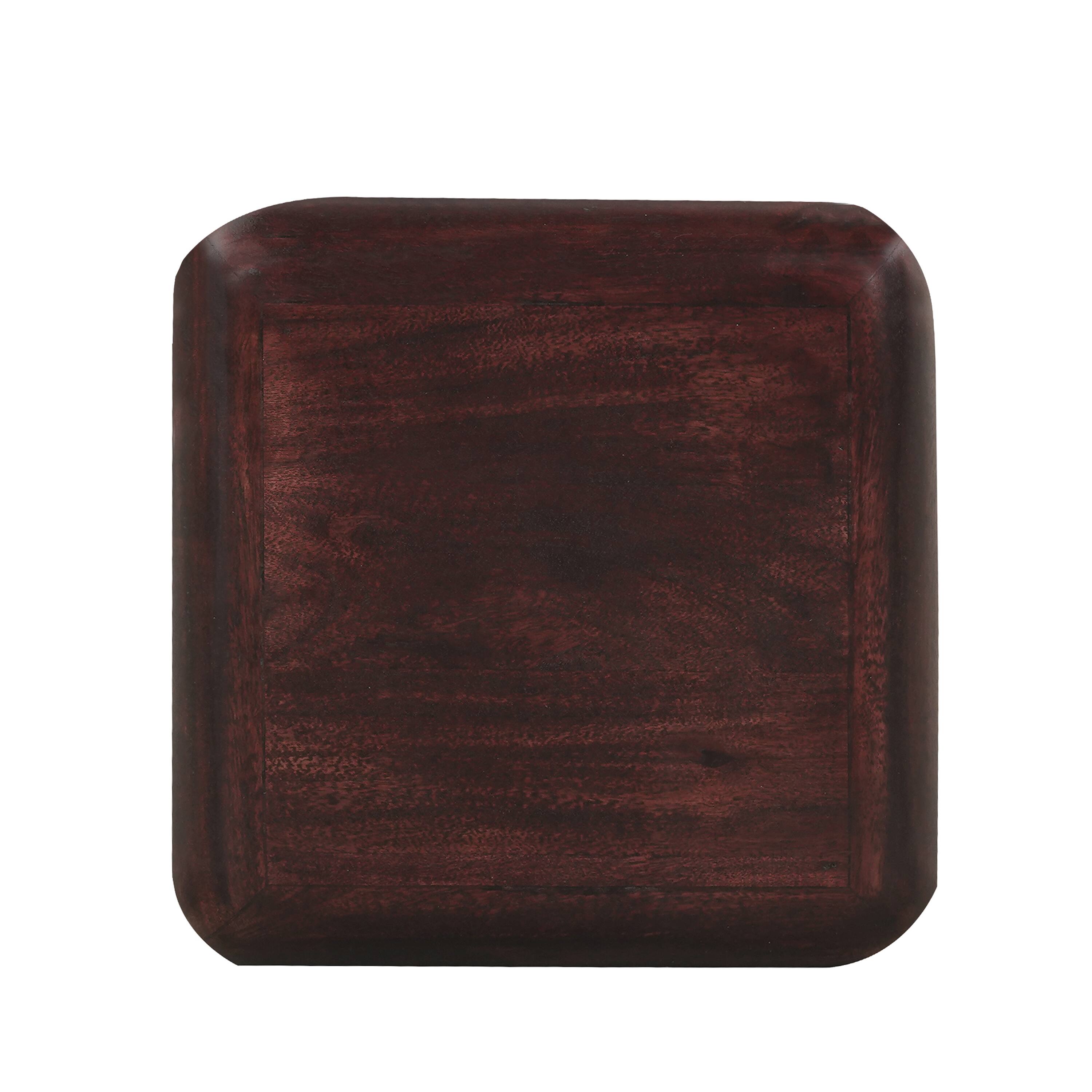 Back. Manhattan Lane - Zyra 18" Side End Table | Sculptural Stacked Design | Acacia Wood - Dark Cherry Brown.