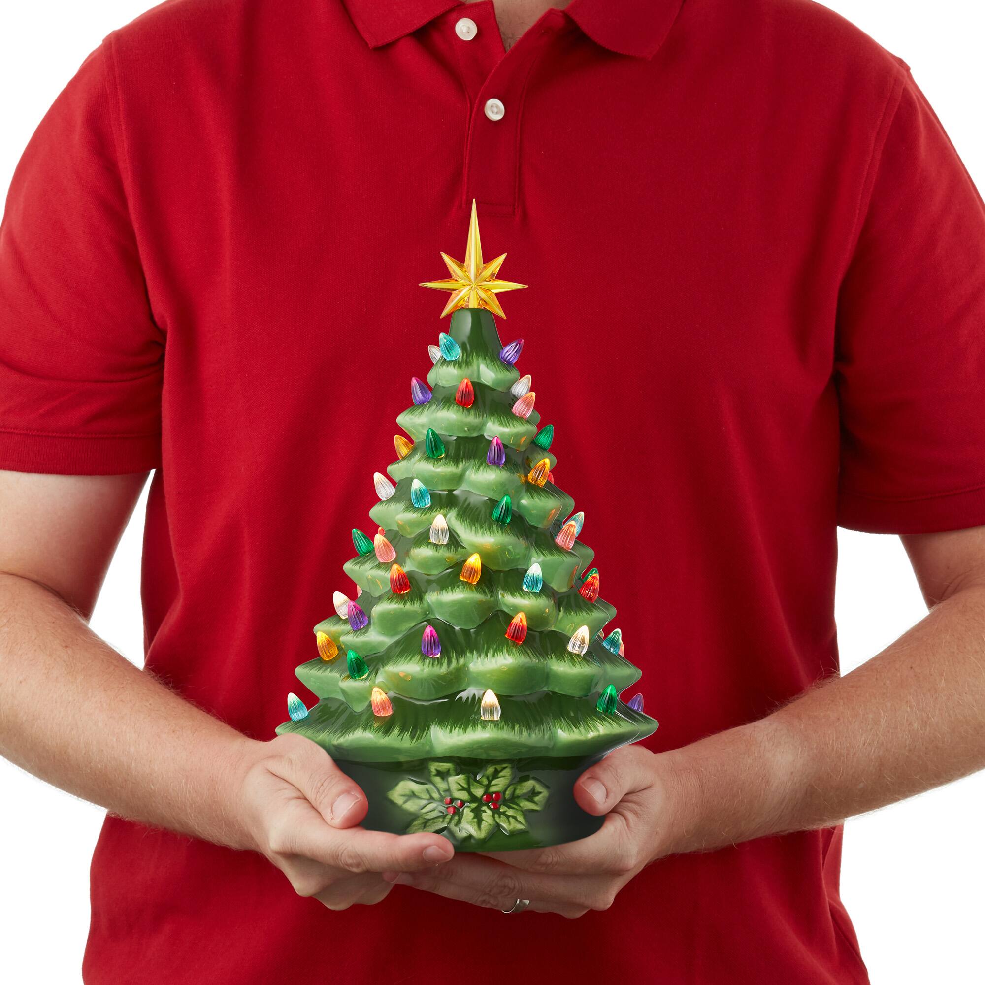 Alt View 5. Casafield - 15-in Hand Painted Ceramic Christmas Tree - Pre-Lit Tree with Star - Green.