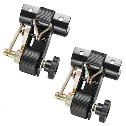 Front. VEVOR - Ladder Rack Ratchet Straps, 1.87-2 in Black Round Tube Mount, 1.5 in Wide x 7.4 ft Long Black Ladder Rack Straps - Black.