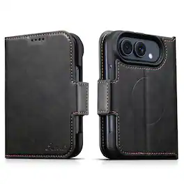 UUCOVER - Magnetic Wallet Case for Apple iPhone Duo,Shockproof Leather+PC Card Slots Case Compatible with MagSafe Kickstand Cover - Black