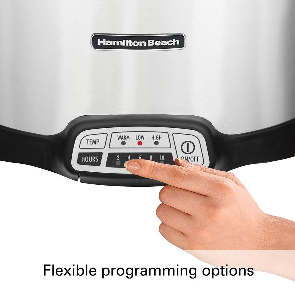 Hamilton Beach

TEMP. HOURS
WARM LOW HIGH
2 4 6 8 10
ON/OFF

Flexible programming options
