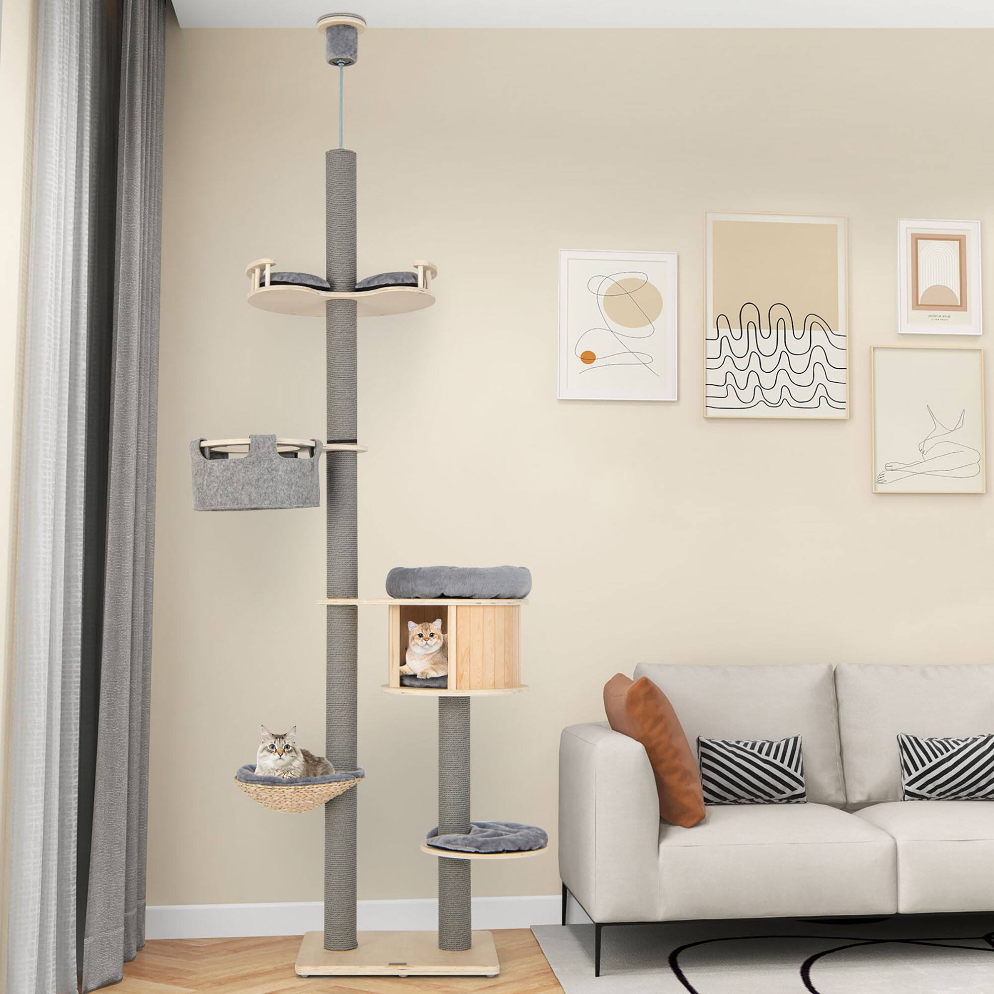 Alt View 3. Gymax - Gymax 6-tier Floor-to-Ceiling Cat Tree w/ Cat Condo Hammock Scratching Posts Platform.