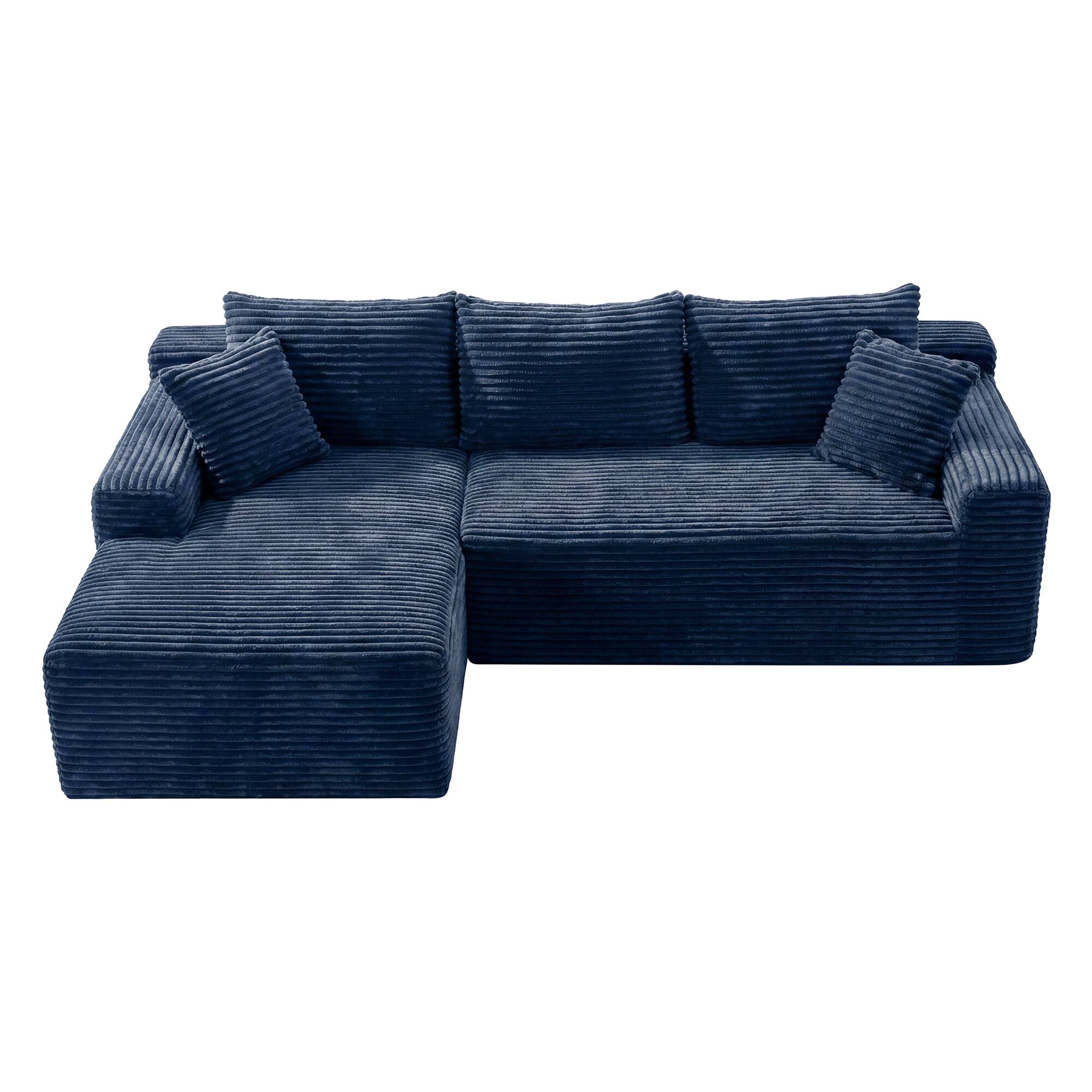 Angle. Boyel Living - 106.3-Inch Corduroy Modular L-Shaped Cloud Sectional Sofa with Chaise - Blue.