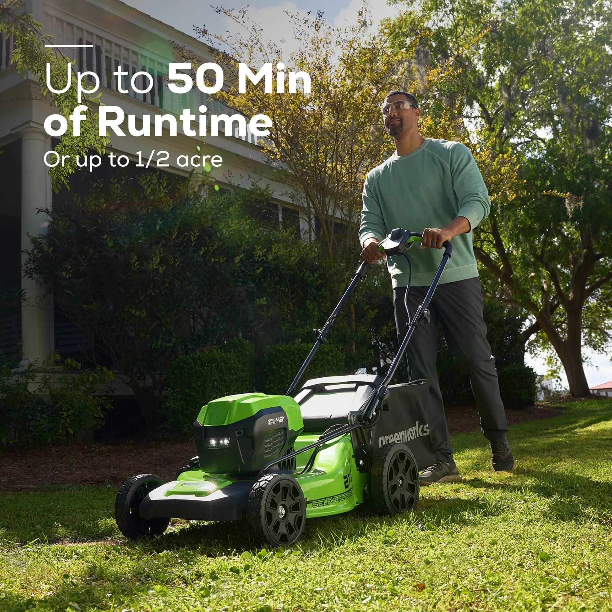Up to 50 Min of Runtime  
Or up to 1/2 acre