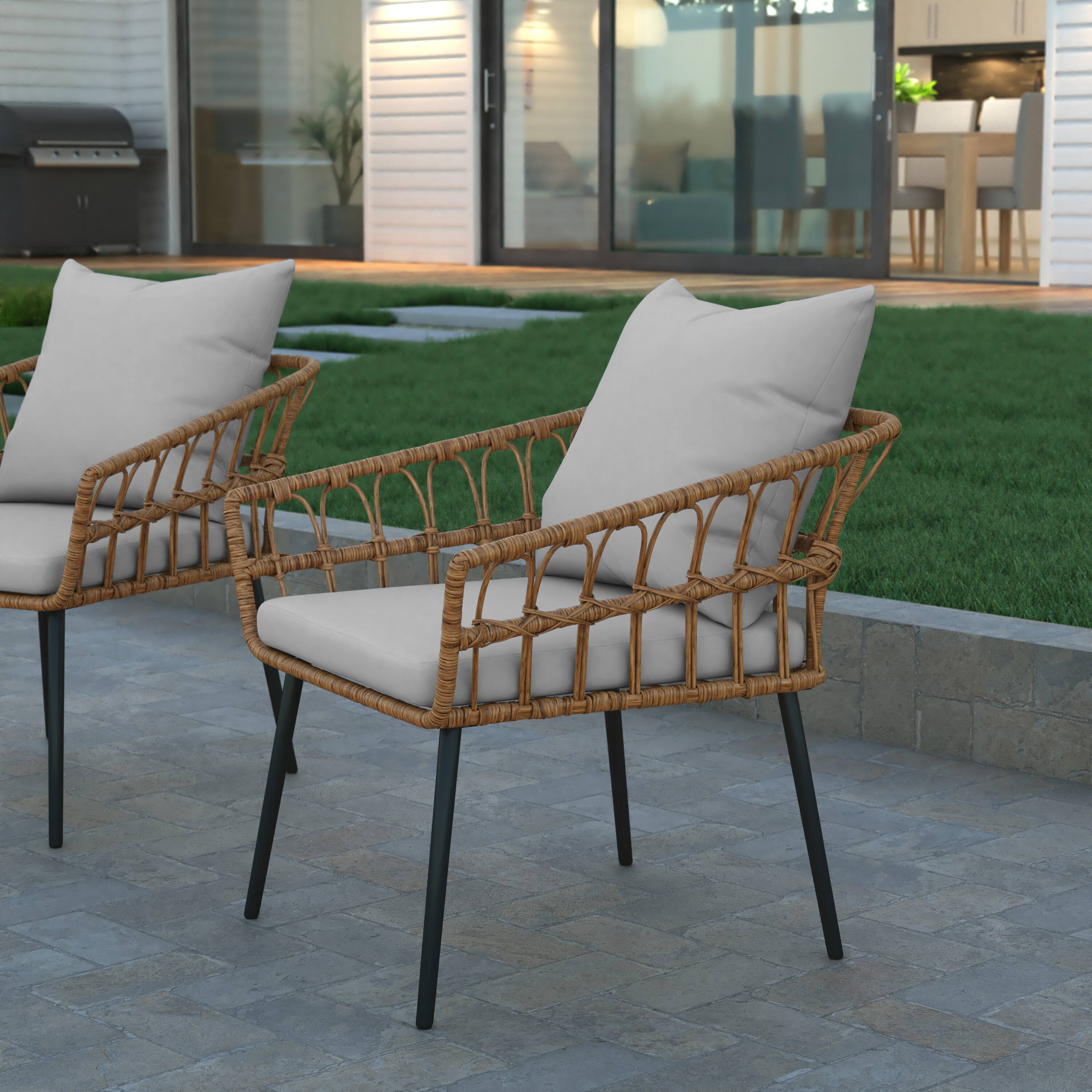 Alt View 5. Emma + Oliver - Auden Indoor/Outdoor Bohemian Natural Rattan Rope Patio Chairs with Open Weave Design and Removable Plush Cushions - Gray Cushions/Natural Frame.