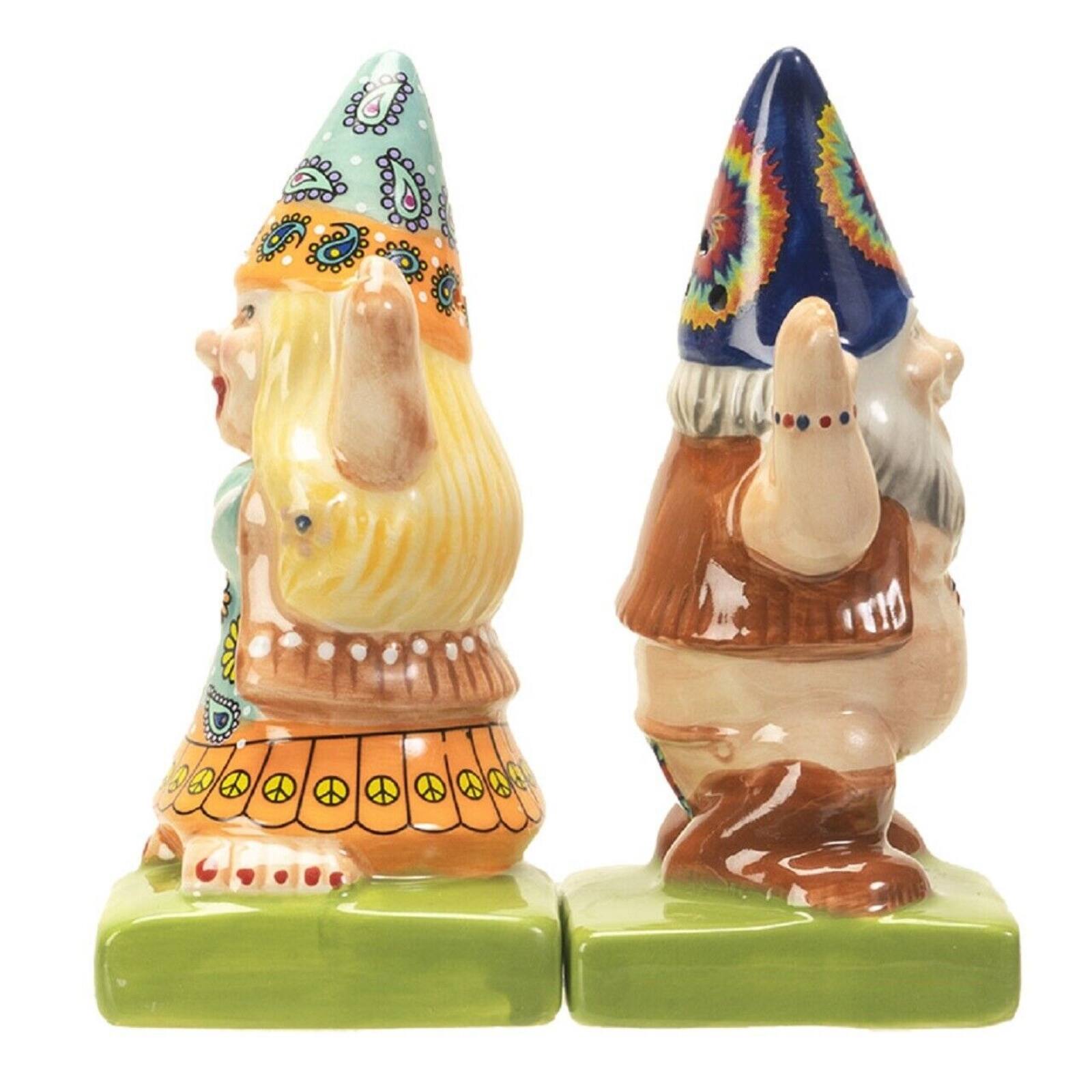 Back. Pacific Trading - Pacific Trading Hippie Gnomes Ceramic Magnetic Salt and Pepper Shaker Set 4 Inch Multicolor - Multicolor.