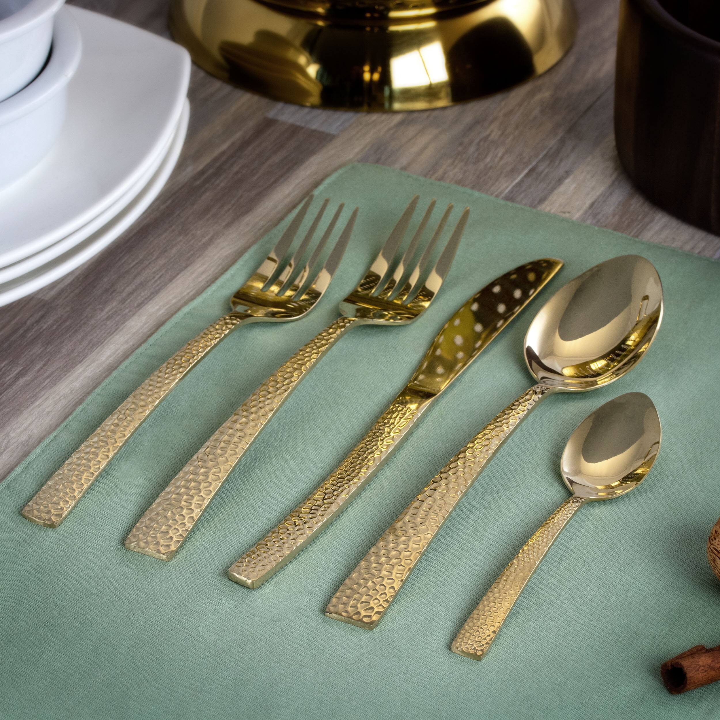 Alt View 4. MegaChef - MegaChef Baily 20 Piece Flatware Utensil Set, Stainless Steel Silverware Metal Service for 4 in Light Gold - Light Gold.