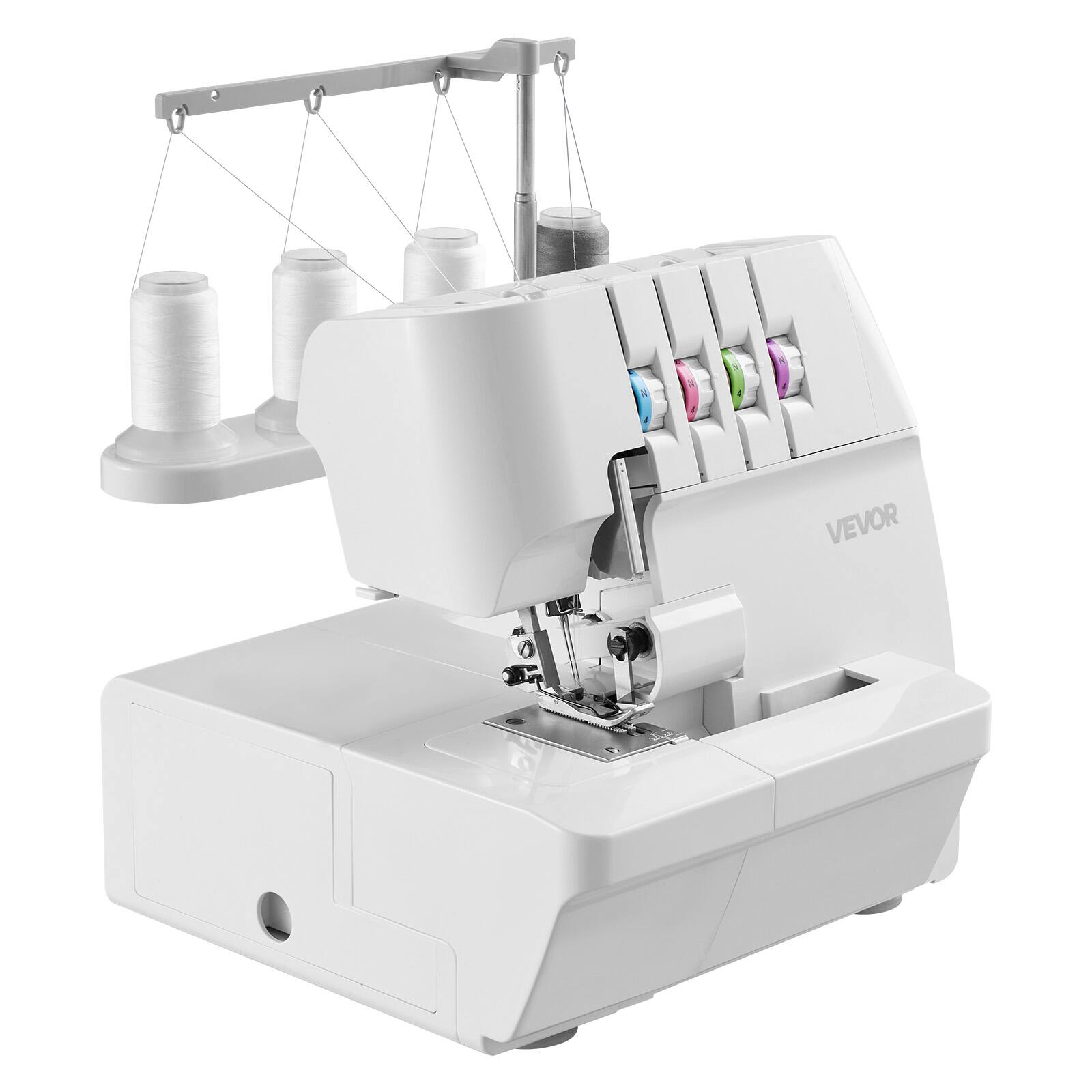 Alt View 5. VEVOR - Serger Overlock Sewing Machine, 1250 Stitches Per Minute, 2-3-4 Thread Capability, 0.7-2 Adjustable Differential Feed - White.