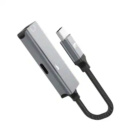 Front. Mybat Pro - MyBat Pro USB-C to USB-C & 3.5mm Splitter - Audio and 60W PD Charger Adapter - Gray - Gray.