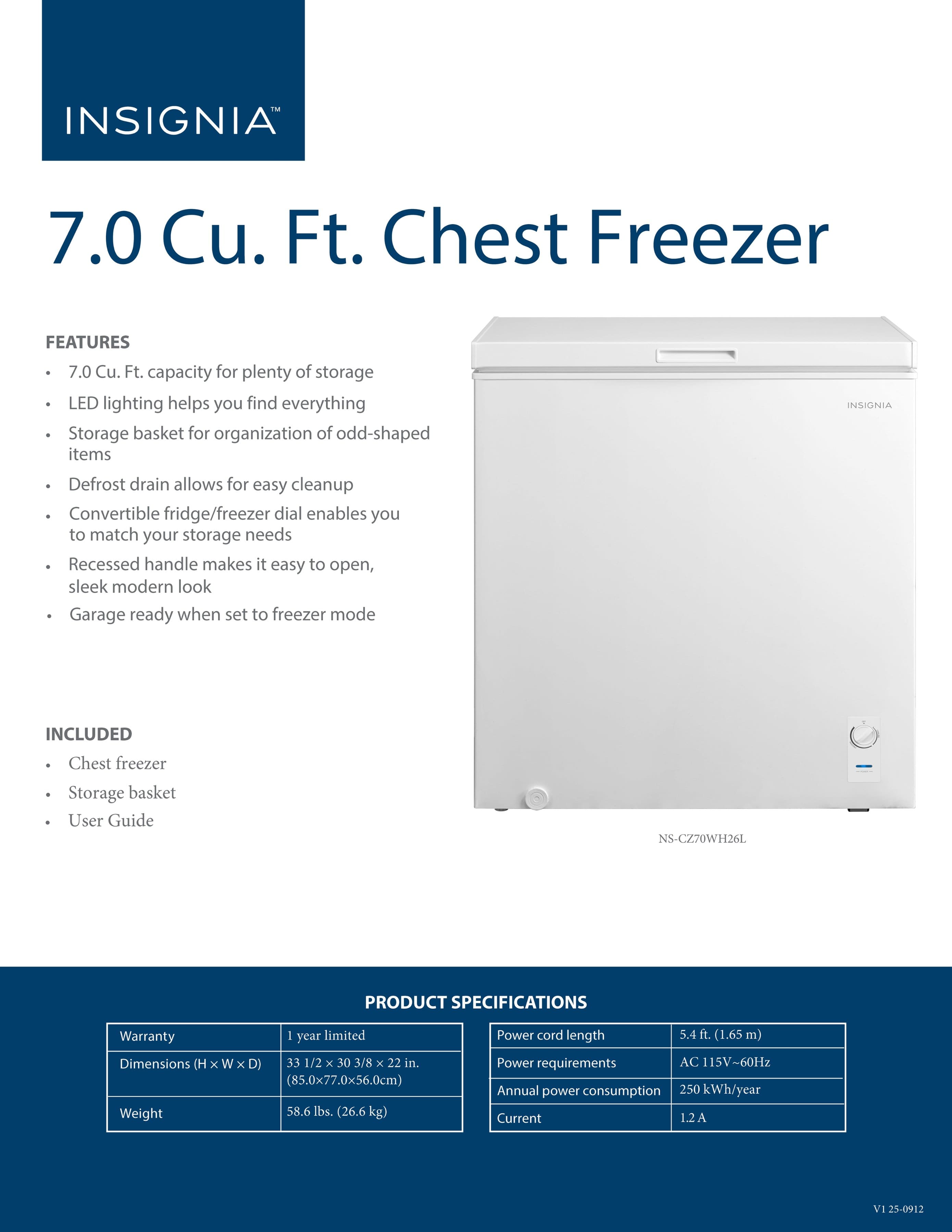 Insignia™ 7 Cu. Ft. Garage Ready Chest Freezer White NS-CZ70WH26L