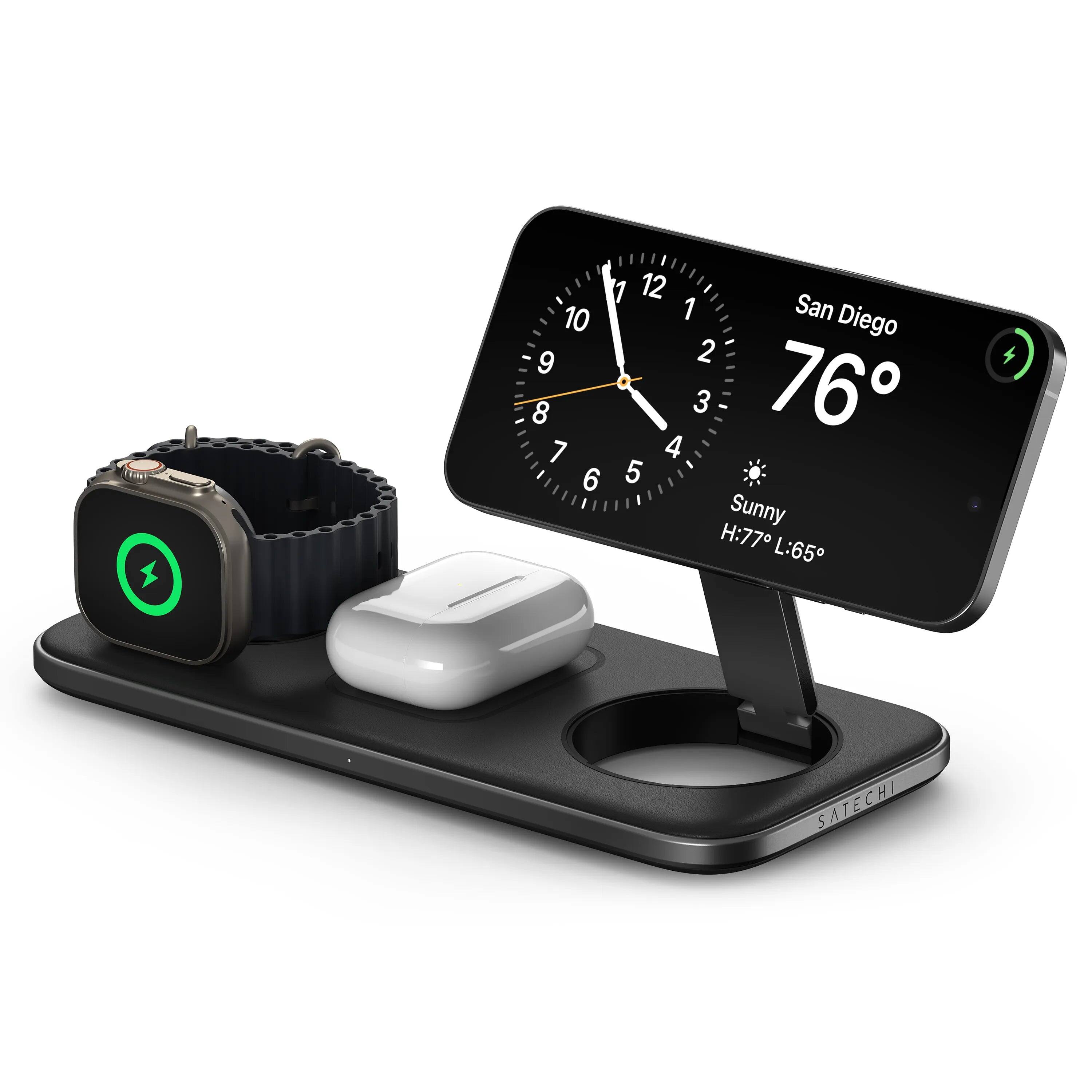 Satechi - Qi2 Trio 3-in-1 Wireless Charging Pad - 15W Fast Charger for iPhone, 5W AirPods & Apple Watch - Black price history on PriceWatchPro