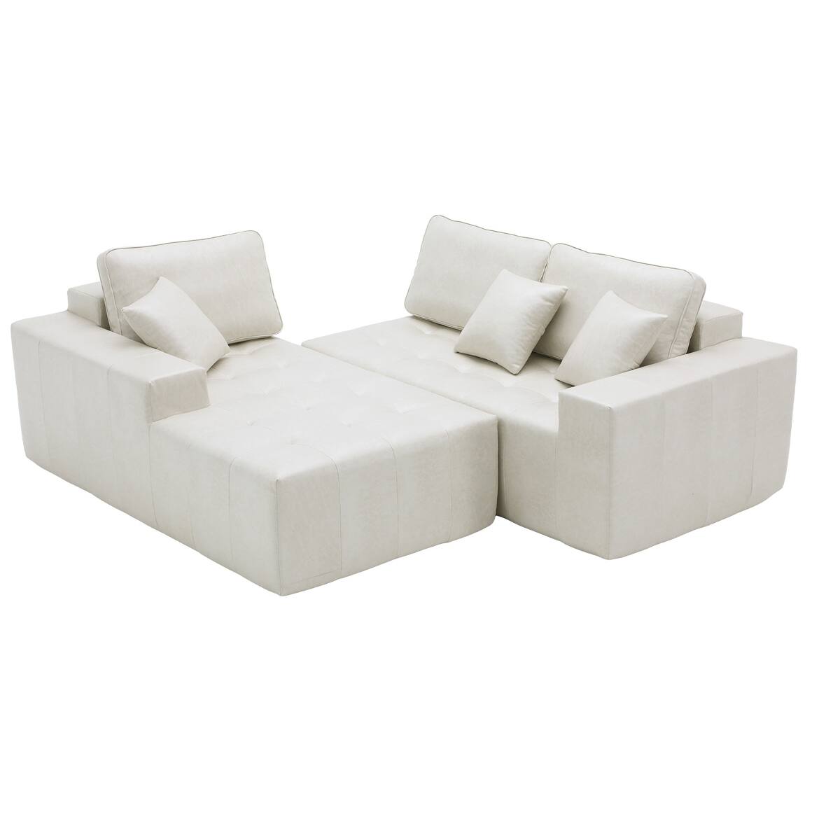 Alt View 2. Ropilly - Ropilly Beige Faux Leather Sectional Sofa, L Shaped Corner Chaise Couch, Convertible Sofa Bed - Beige.