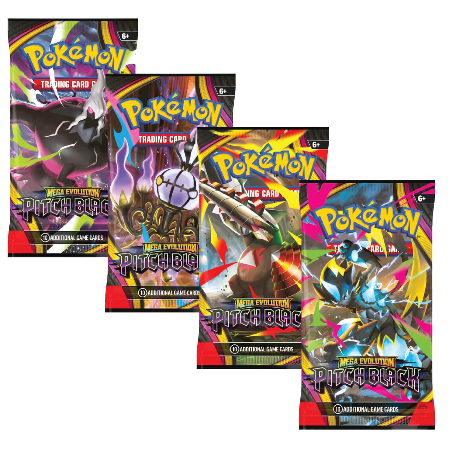 Pokémon - Pokemon ME5 Mega Evolution Pitch Black Art Set | 4 Booster Packs (One of Each Artwork)