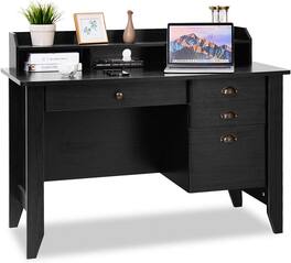 Ecooso - Vintage Computer Desk with Storage Shelves, 4 Drawers for Home Office Workstation - Black