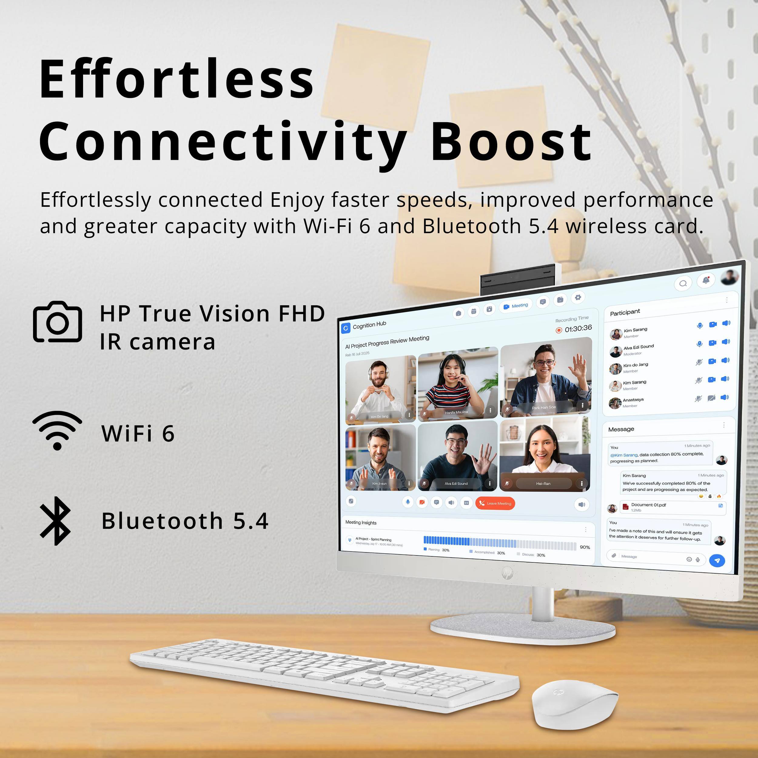 Effortless Connectivity Boost

Effortlessly connected. Enjoy faster speeds, improved performance and greater capacity with Wi-Fi 6 and Bluetooth 5.4 wireless card.

- HP True Vision FHD IR camera
- WiFi 6
- Bluetooth 5.4