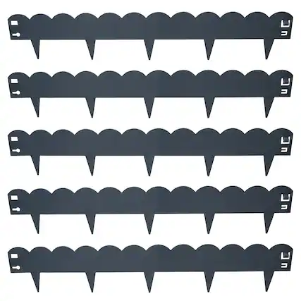 Front. Sunnydaze - 5-Piece Steel Scalloped Garden Edging Border - 41.75" - Gray.
