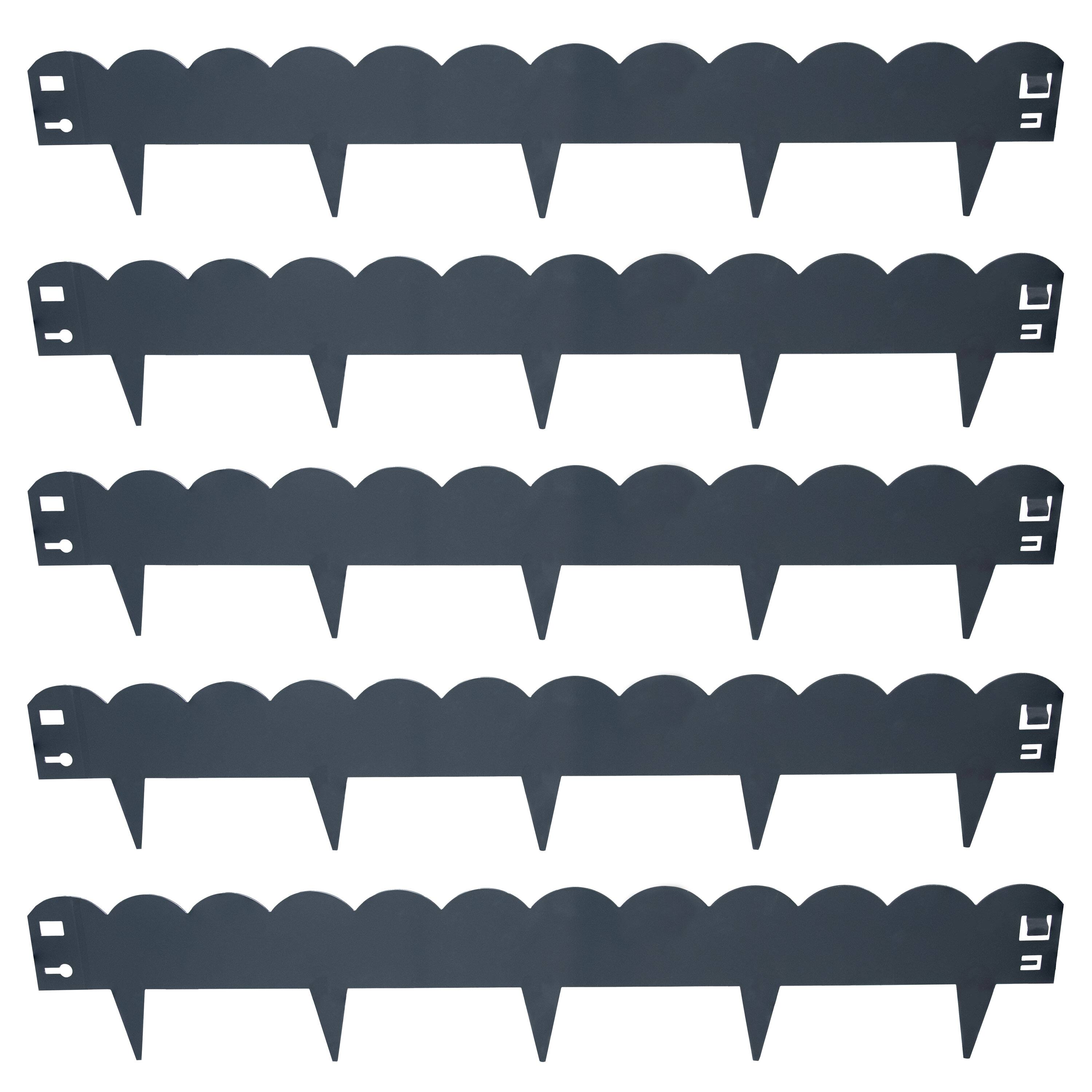 Front. Sunnydaze - 5-Piece Steel Scalloped Garden Edging Border - 41.75" - Gray.