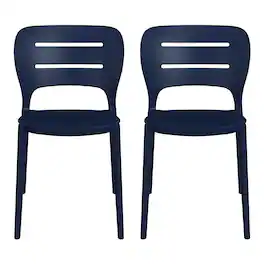 WestinTrends - Playa Outdoor Modern Stackable Plastic Patio Dining Side Chairs (Set of 2) - Navy Blue