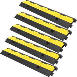 VEVOR - Cable Protector Ramp, 5 Packs 2 Channels Speed Bump Hump, Rubber Modular Speed Bump Rated 11000 LBS Load Capacity - Black and yellow