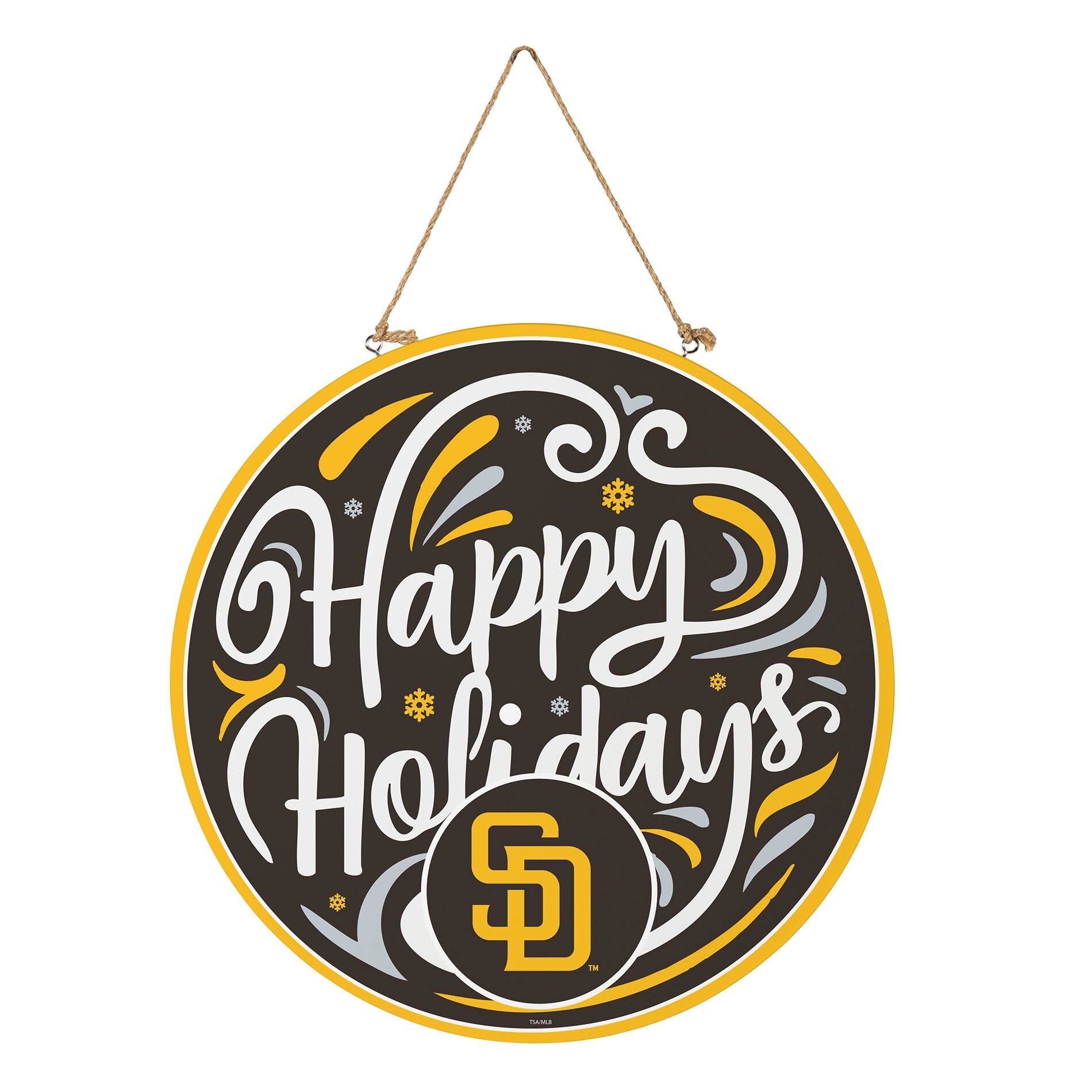 Alt View 2. Evergreen Enterprises - San Diego Padres 18" Happy Holidays Wooden Round Door Sign - Multicolor.