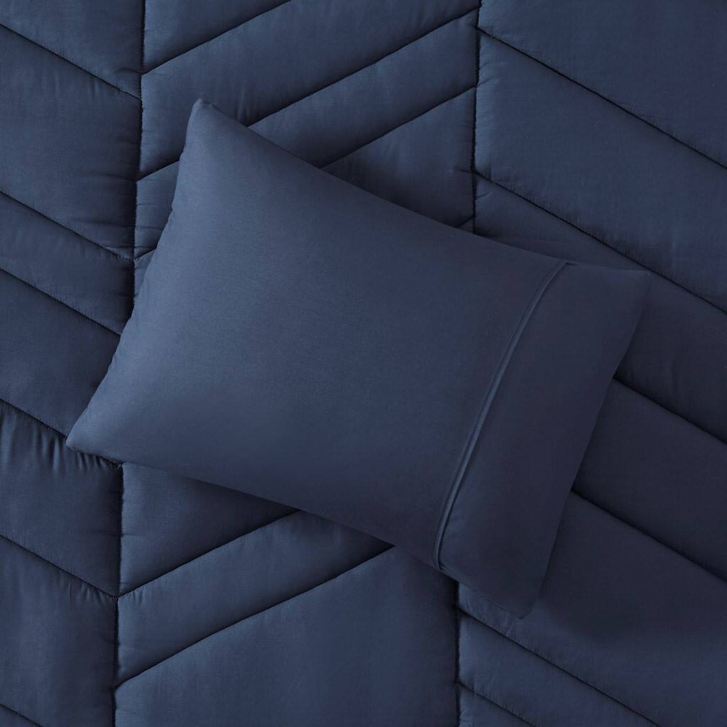 Alt View 3. Gracie Mills - Gracie Mills Solid Quilted Chevron Comforter Set with 350 GSM Polyfill - Navy.