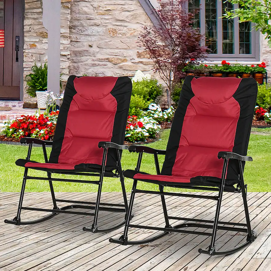 Outsunny Oversized Folding Rocking Camping Chair Set of 2, Padded ...