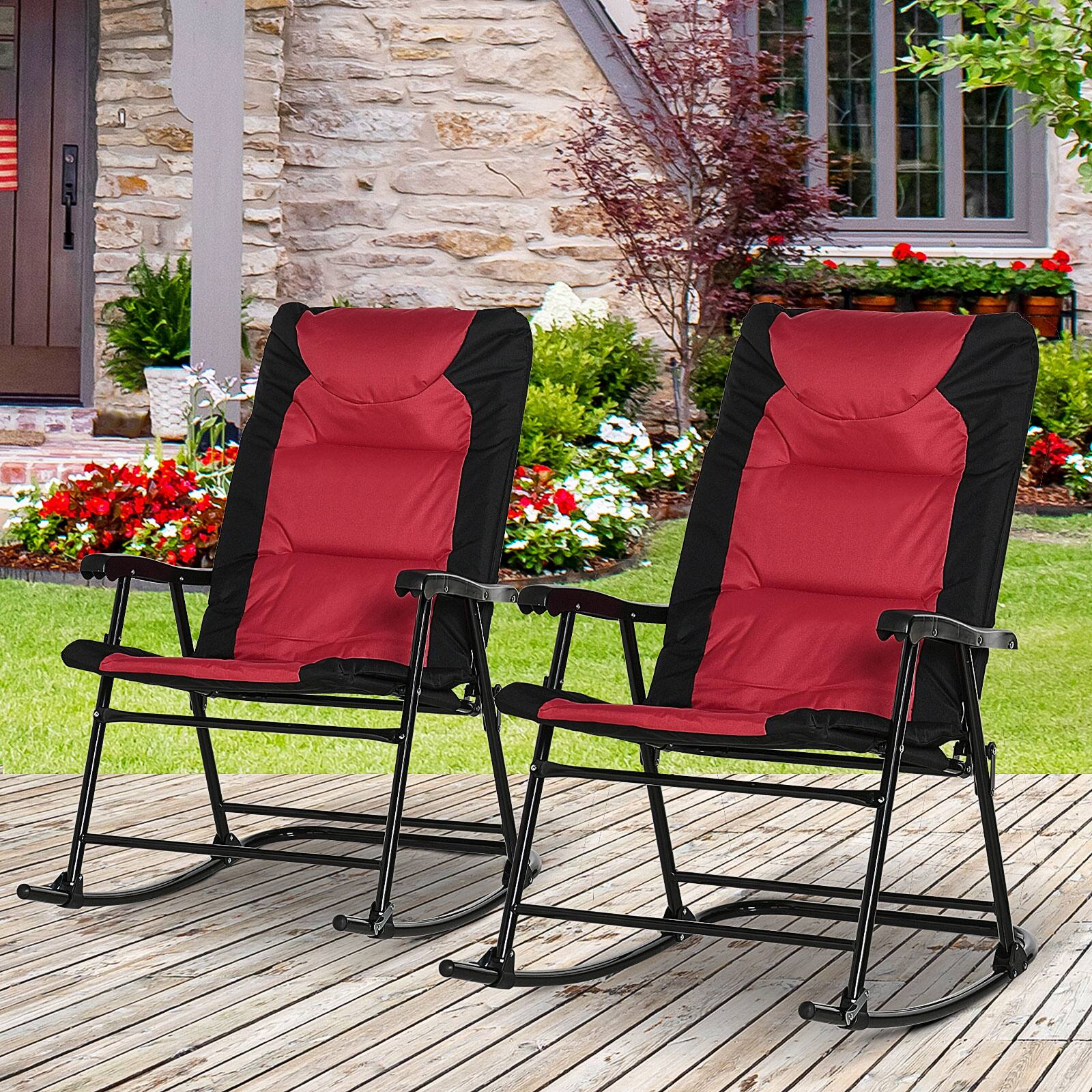 Alt View 1. Outsunny - Oversized Folding Rocking Camping Chair Set of 2, Padded Outdoor Rockers with High Back and Armrests - Red.