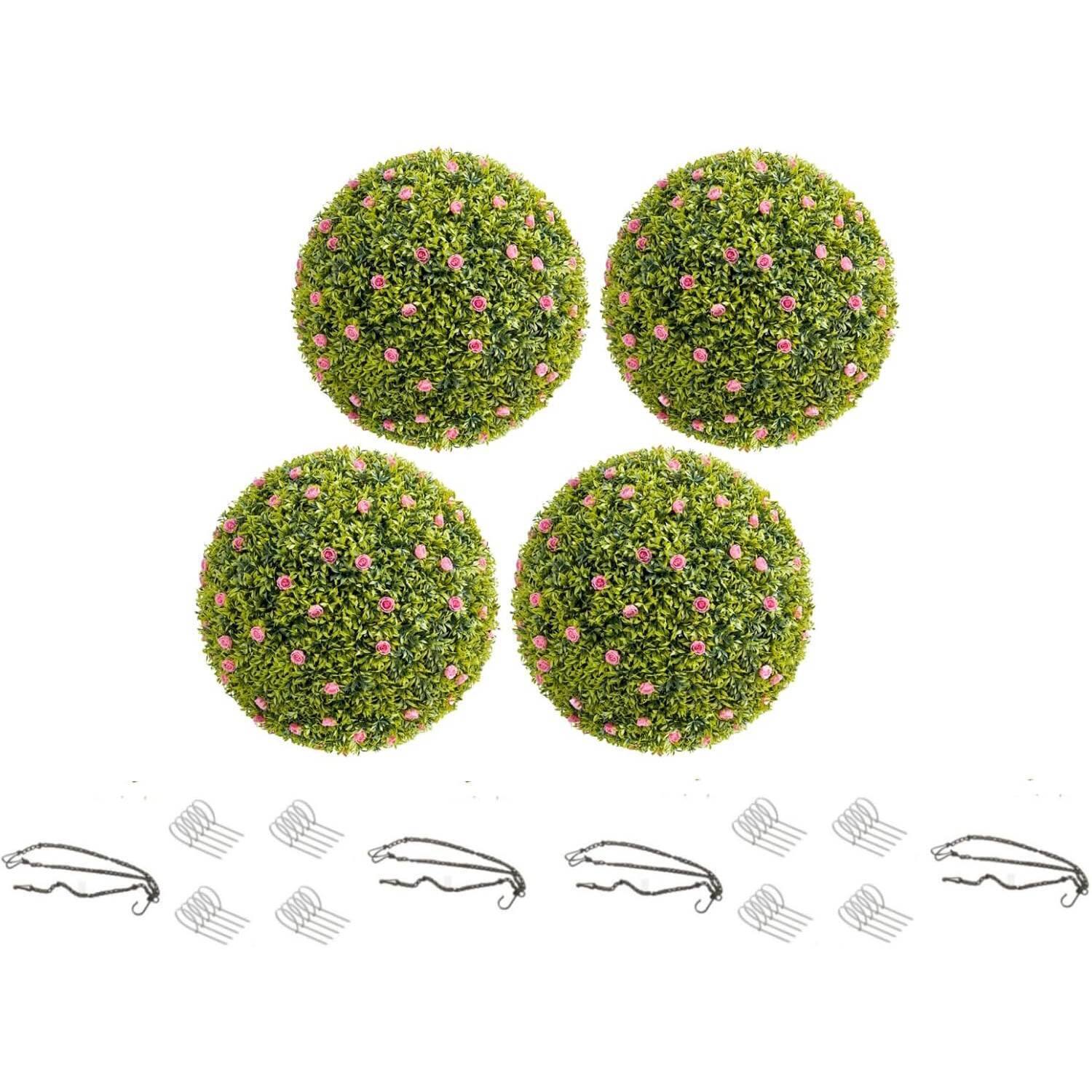 Front. Acekool - 4 Pack 12.5" Artificial Flowers Topiary Balls for Home Decor, Wedding, Pink.