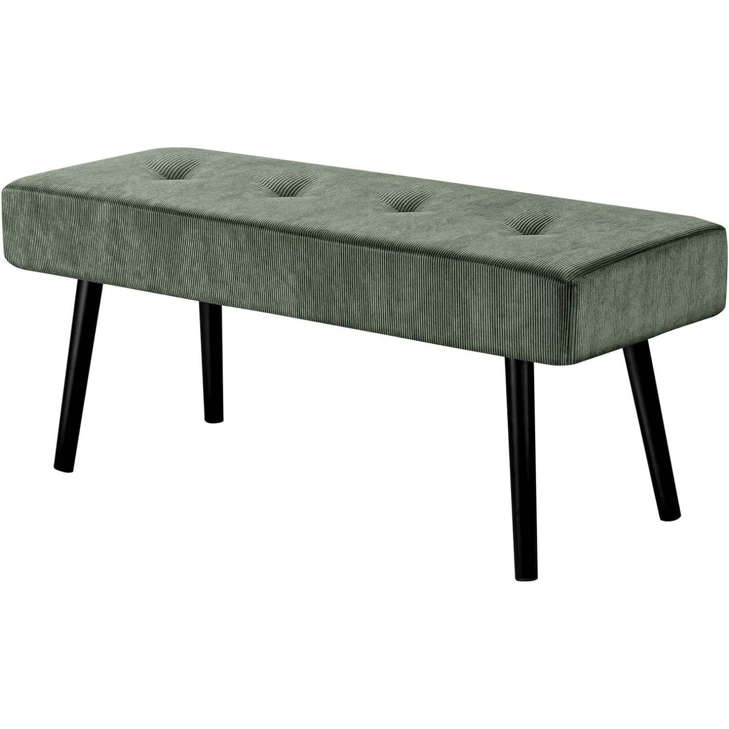 Angle. Hivvago - Mid-Century Corduroy Upholstered End of Bed Bench with Metal Legs - Green.
