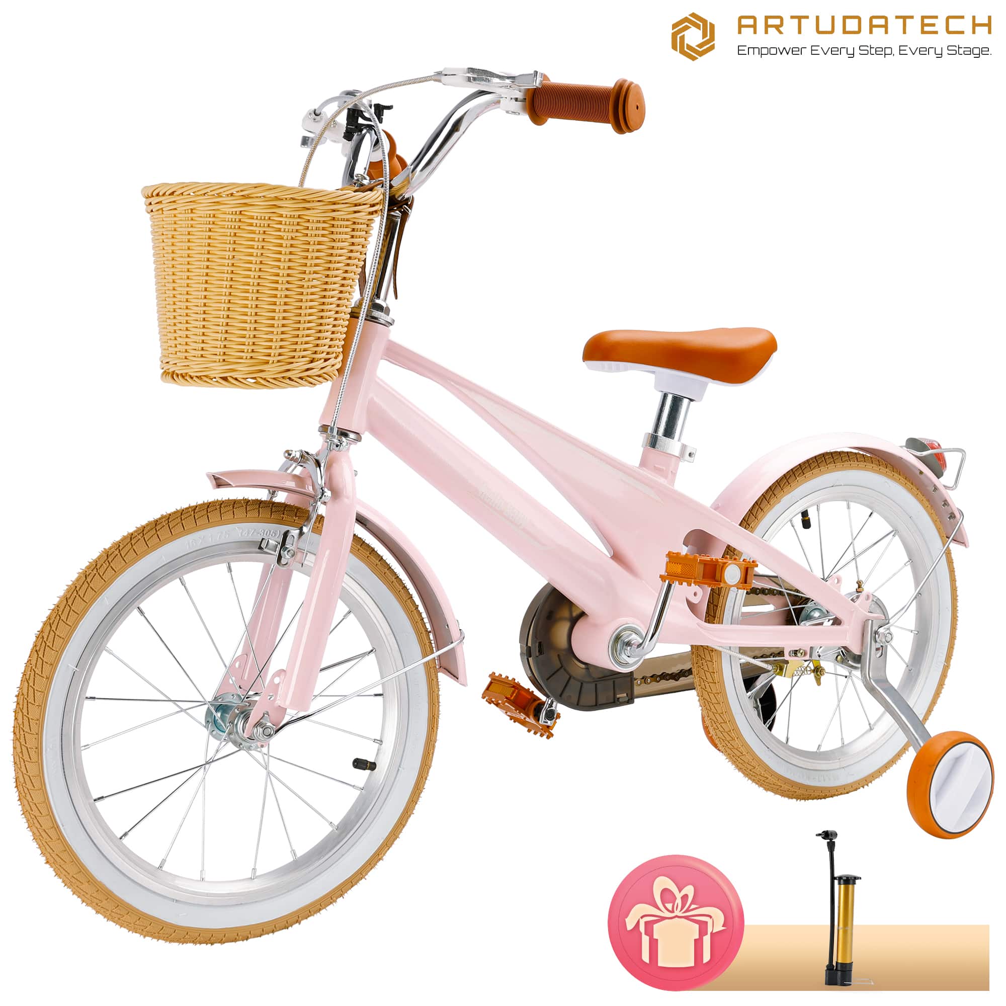 Topteng - ​​16-Inch Kids Bike for Ages 7-9 - Magnesium Alloy Frame,Adjustable Seat,Dual Brakes & Training Wheels with Basket,​ - Pink