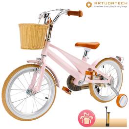 Topteng - 16-Inch Kids Bike for Ages 7-9 - Magnesium Alloy Frame,Adjustable Seat,Dual Brakes & Training Wheels with Basket, - Pink