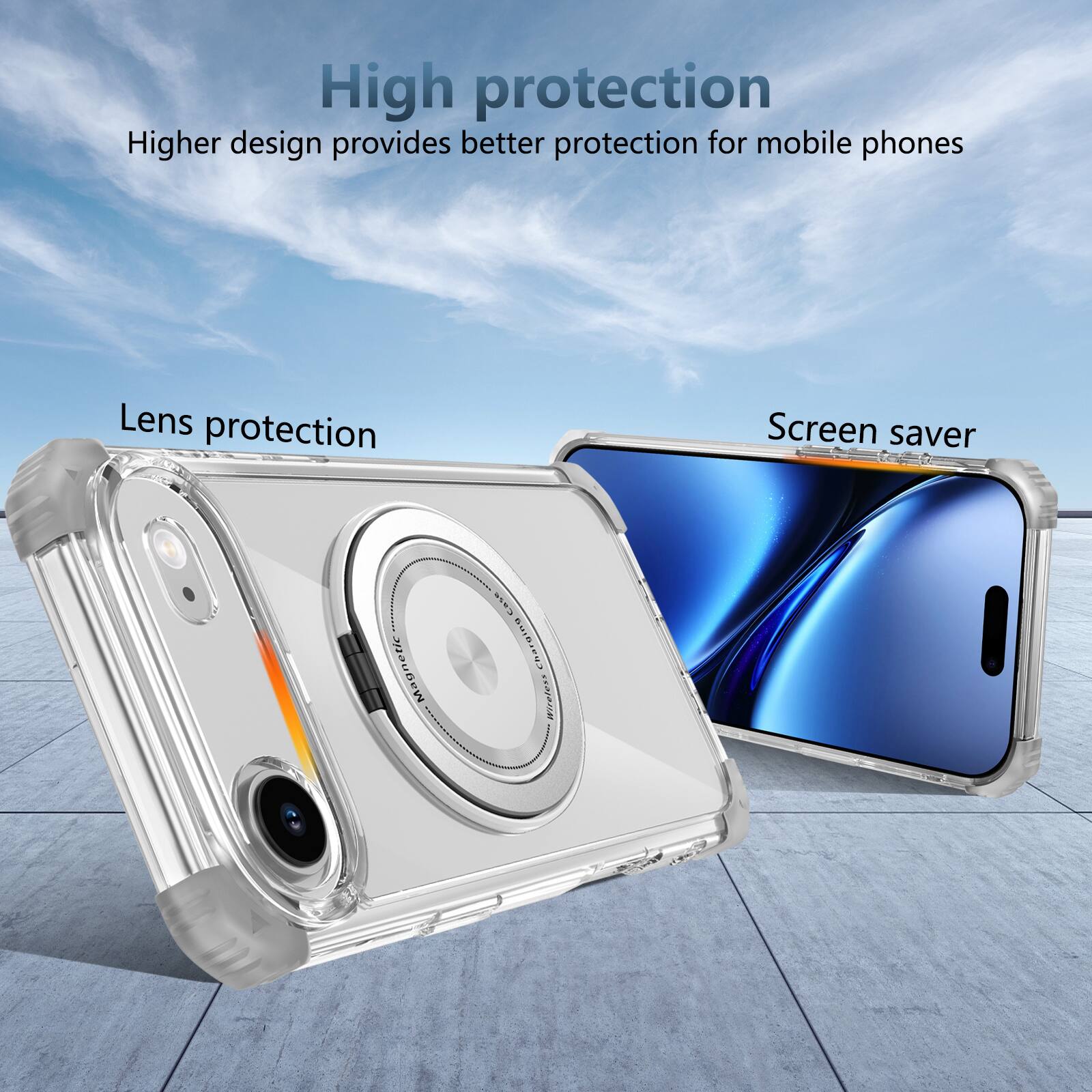 High protection  
Higher design provides better protection for mobile phones  
Lens protection  
Screen saver