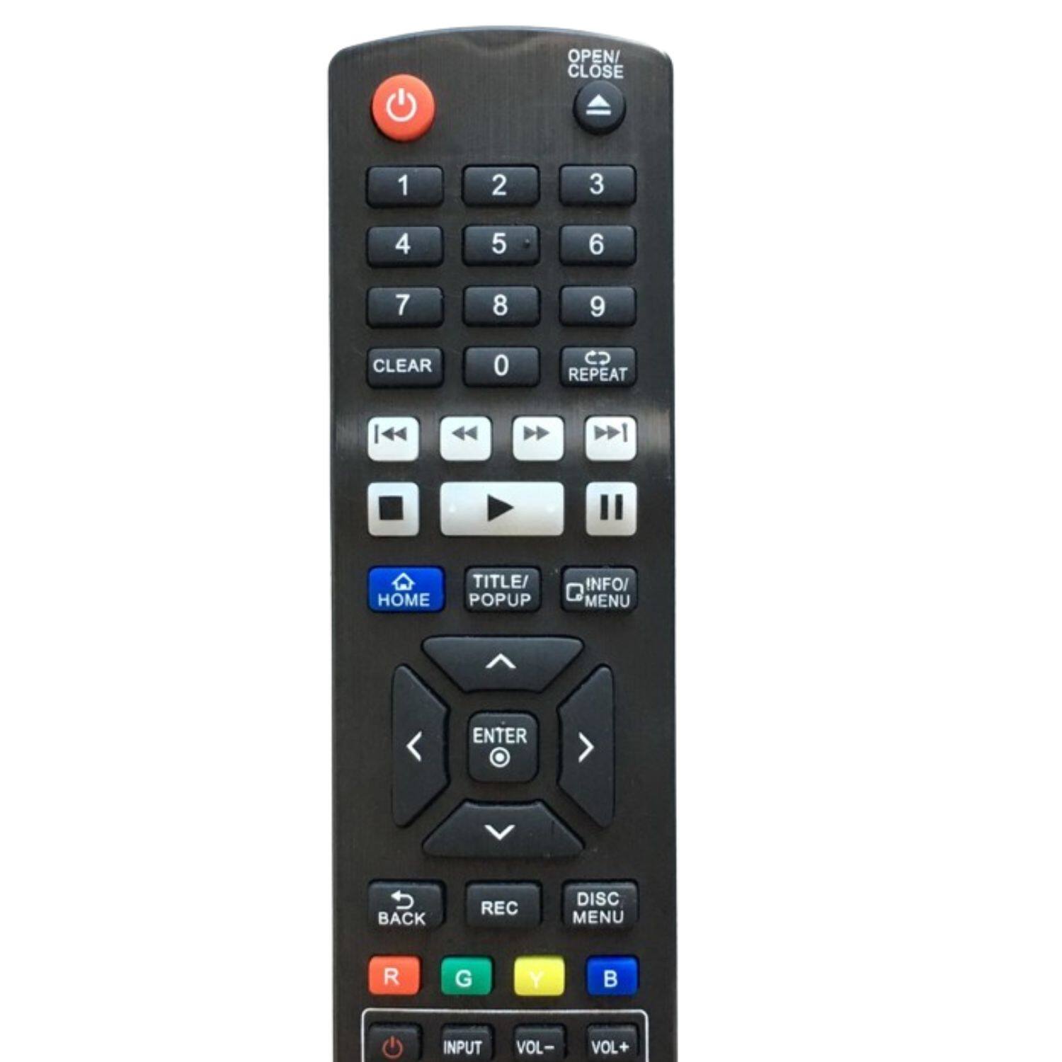 OPEN/CLOSE  
1 2 3  
4 5 6  
7 8 9  
CLEAR 0  
CD REPEAT  
<< < > >  
PAUSE  
HOME TITLE/POPUP INFO/MENU  
ENTER  
DISC MENU  
BACK REC  
R G Y B  
INPUT VOL- VOL+