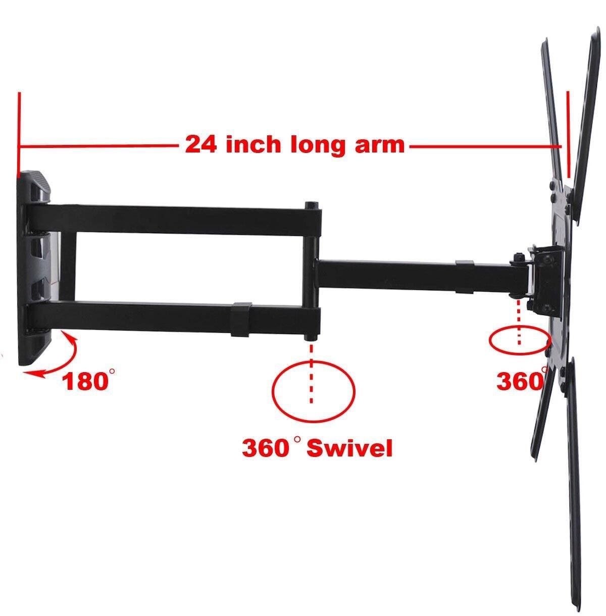 24 inch long arm  
180°  
360° Swivel  
360°