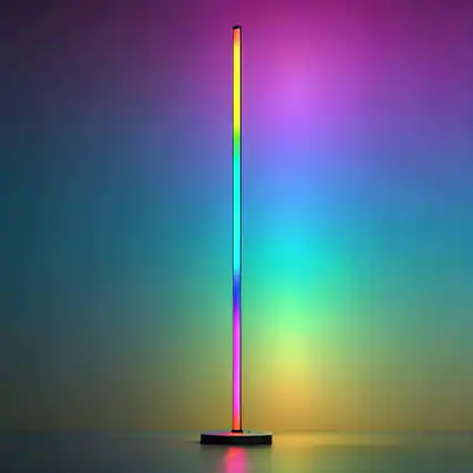 Front. COWIN - RGB LED Corner Floor Lamp with Remote Control 16 Million Colors Music Sync Timer for Living Room Bedroom Gaming - Black.