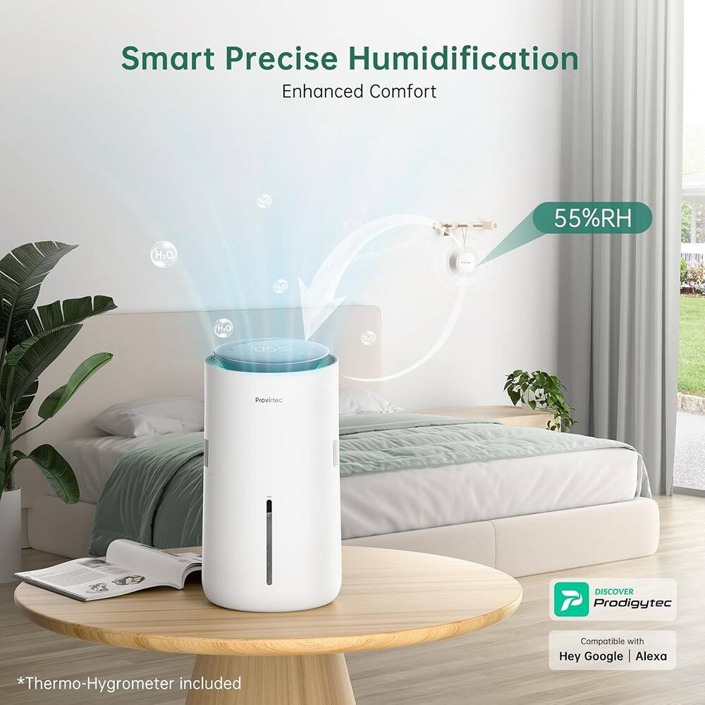 Smart Precise Humidification  
Enhanced Comfort  

55%RH  

*Thermo-Hygrometer included  

Compatible with Hey Google | Alexa  

DISCOVER Prodigytec