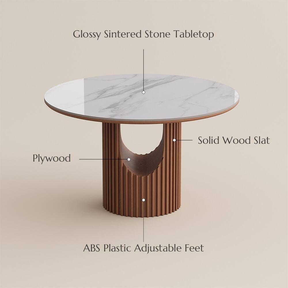Glossy Sintered Stone Tabletop  
Solid Wood Slat  
Plywood  
ABS Plastic Adjustable Feet