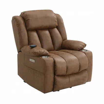 Front. Manhattan Lane - Mario Power Recliner Lift Chair, Heating Massage, Brown Faux Leather - Brown.
