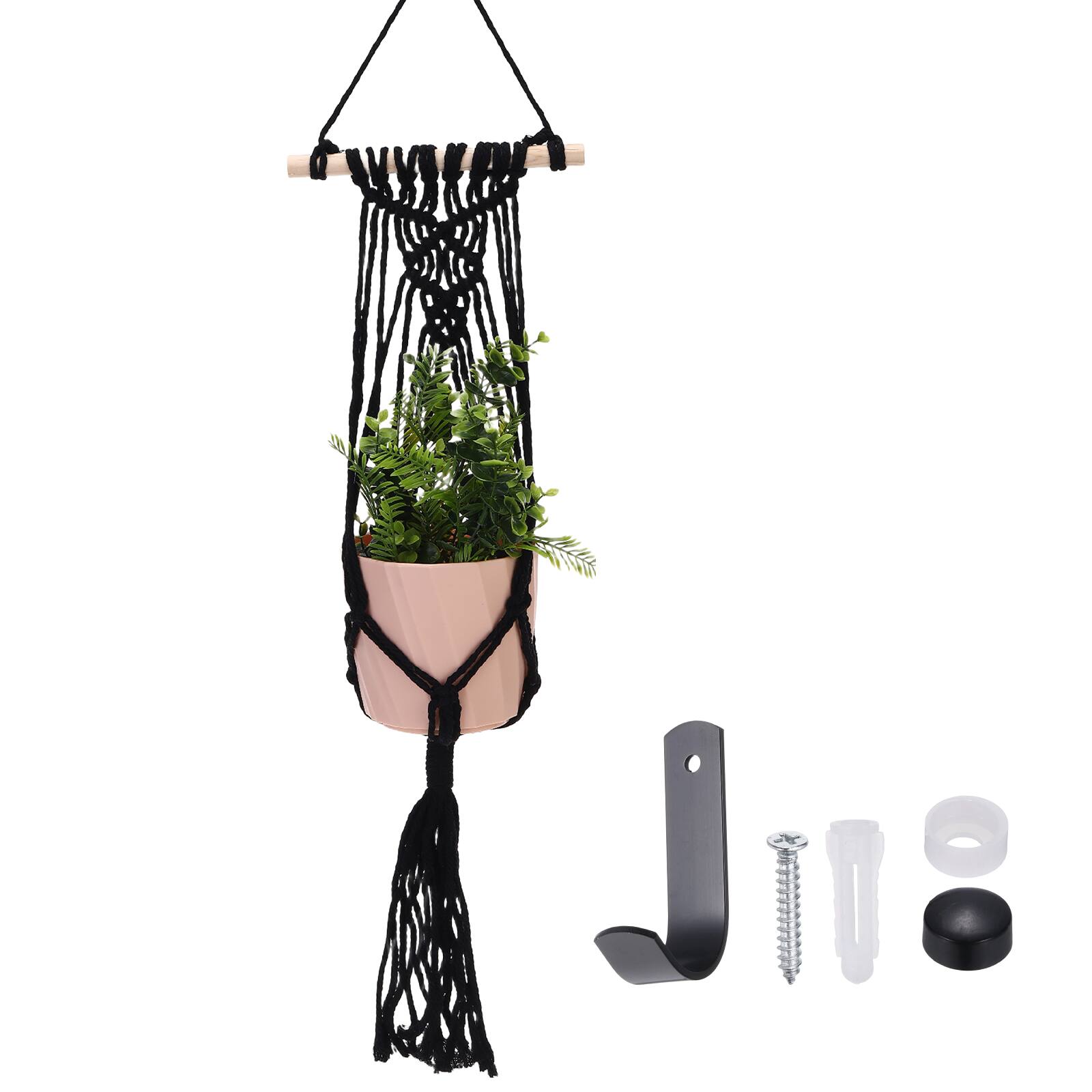 Unique Bargains - Macrame Plant Hanger, 34 Inch Hanging Planter w/ Hook Tassels Decorative Crochet Cotton Rope for Home Decor, Woven Style - Black price history on PriceWatchPro