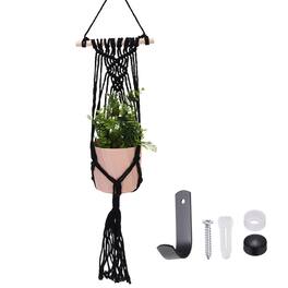 Unique Bargains - Macrame Plant Hanger, 34 Inch Hanging Planter w/ Hook Tassels Decorative Crochet Cotton Rope for Home Decor, Woven Style - Black