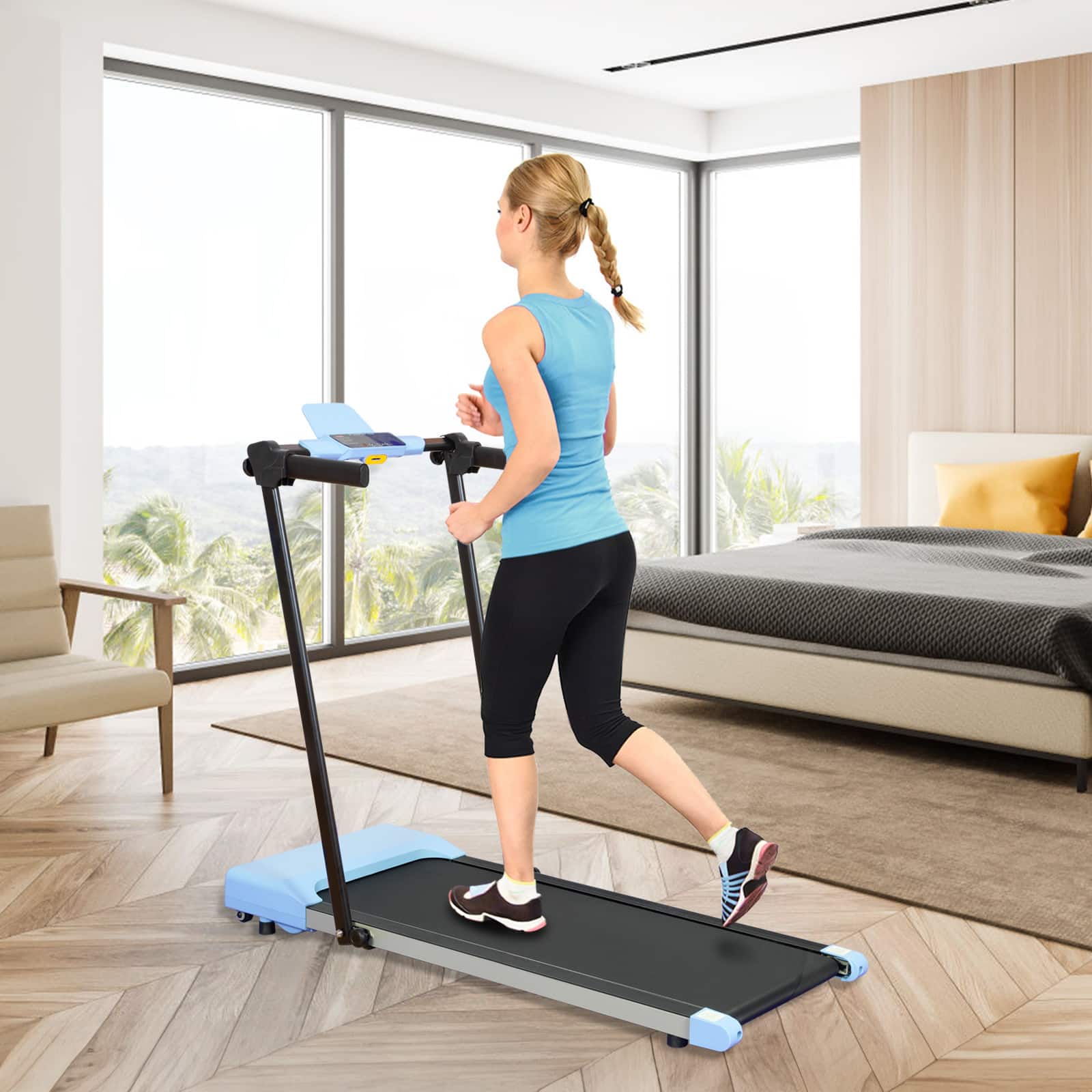 Akoasm - Walking Pad Folding Treadmills for Home with LED Displays and Built-in Wheels for Walking & Running - Blue